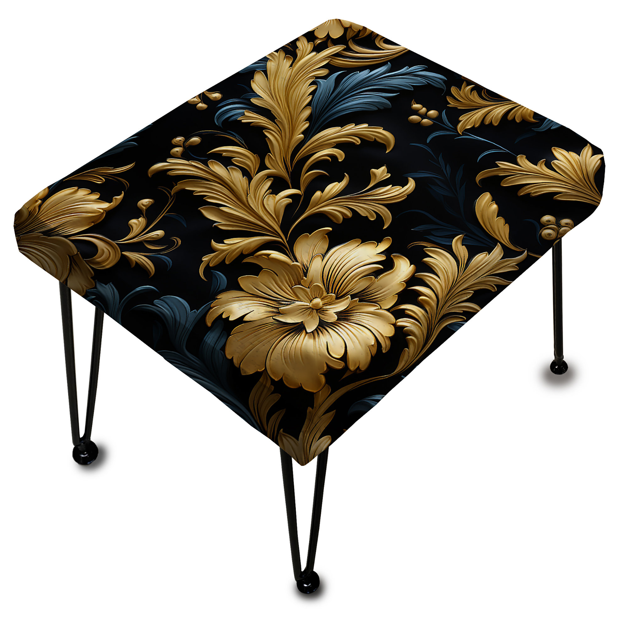 Design Art Gold And Blue Gilded Damask Reverie - Damask